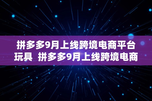 拼多多9月上线跨境电商平台玩具  拼多多9月上线跨境电商平台玩具是真的吗