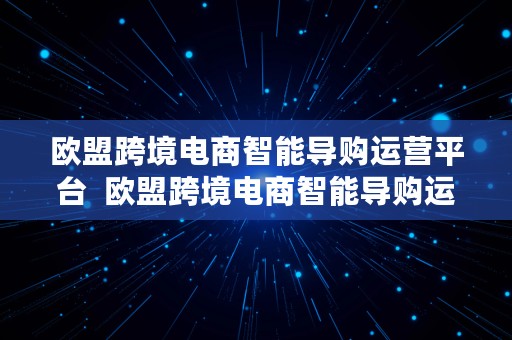 欧盟跨境电商智能导购运营平台  欧盟跨境电商智能导购运营平台官网