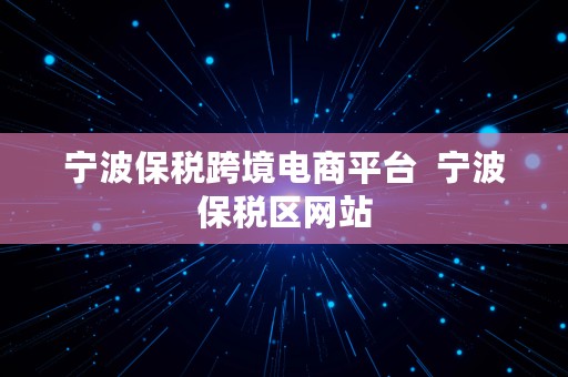 宁波保税跨境电商平台  宁波保税区网站