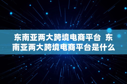 东南亚两大跨境电商平台  东南亚两大跨境电商平台是什么