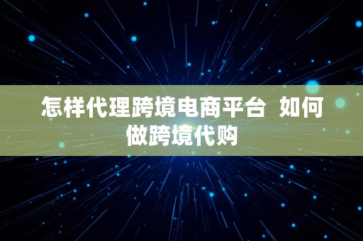 怎样代理跨境电商平台  如何做跨境代购