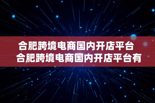 合肥跨境电商国内开店平台  合肥跨境电商国内开店平台有哪些