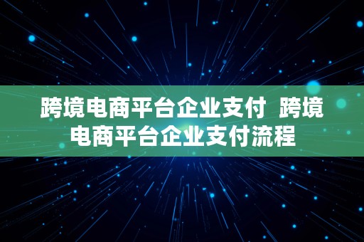 跨境电商平台企业支付  跨境电商平台企业支付流程