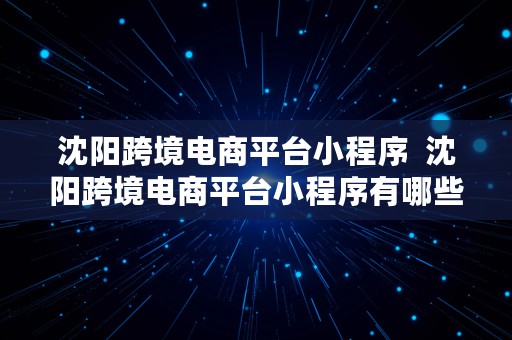 沈阳跨境电商平台小程序  沈阳跨境电商平台小程序有哪些