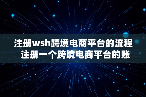 注册wsh跨境电商平台的流程  注册一个跨境电商平台的账号所需要经过的步骤