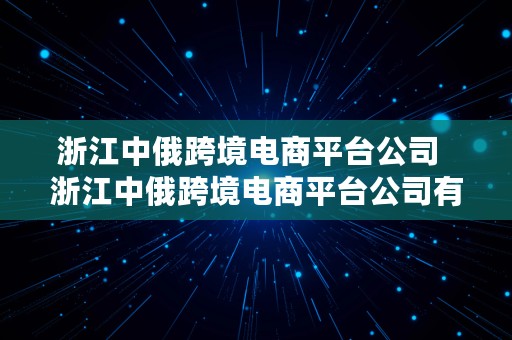 浙江中俄跨境电商平台公司  浙江中俄跨境电商平台公司有哪些