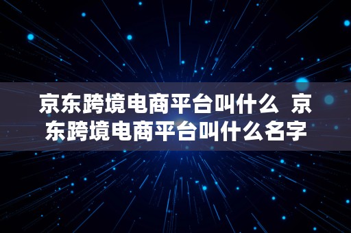 京东跨境电商平台叫什么  京东跨境电商平台叫什么名字