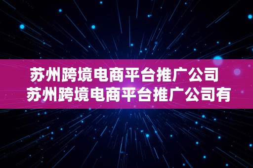 苏州跨境电商平台推广公司  苏州跨境电商平台推广公司有哪些