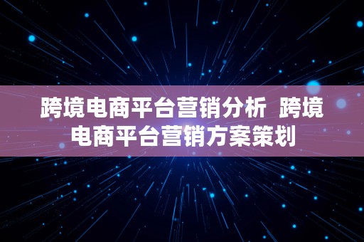 跨境电商平台营销分析  跨境电商平台营销方案策划