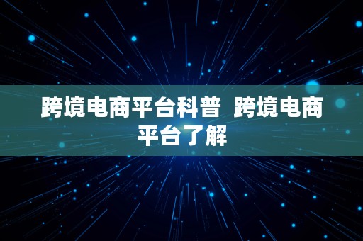 跨境电商平台科普  跨境电商平台了解