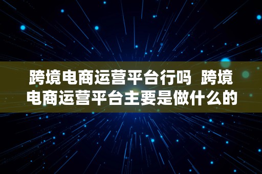 跨境电商运营平台行吗  跨境电商运营平台主要是做什么的?