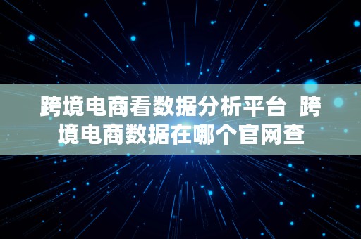 跨境电商看数据分析平台  跨境电商数据在哪个官网查