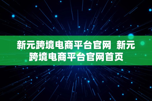 新元跨境电商平台官网  新元跨境电商平台官网首页