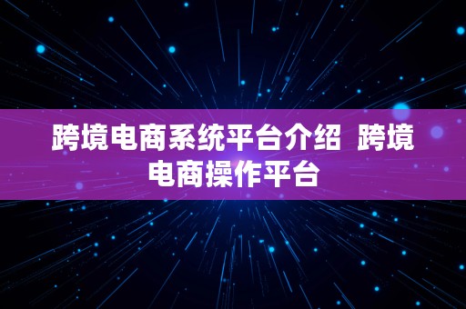 跨境电商系统平台介绍  跨境电商操作平台