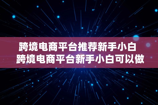 跨境电商平台推荐新手小白  跨境电商平台新手小白可以做吗