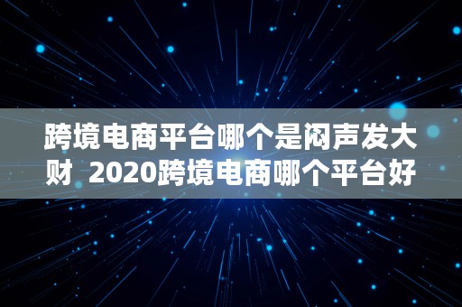 跨境电商平台哪个是闷声发大财  2020跨境电商哪个平台好