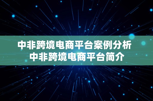 中非跨境电商平台案例分析  中非跨境电商平台简介