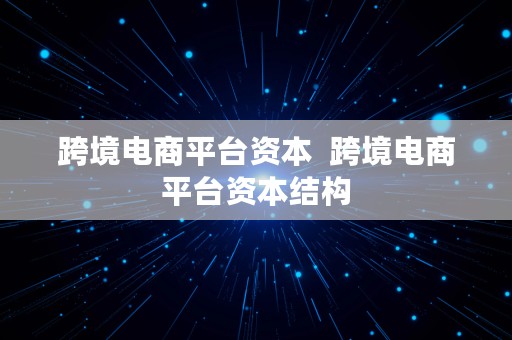 跨境电商平台资本  跨境电商平台资本结构