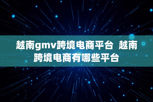 越南gmv跨境电商平台  越南跨境电商有哪些平台