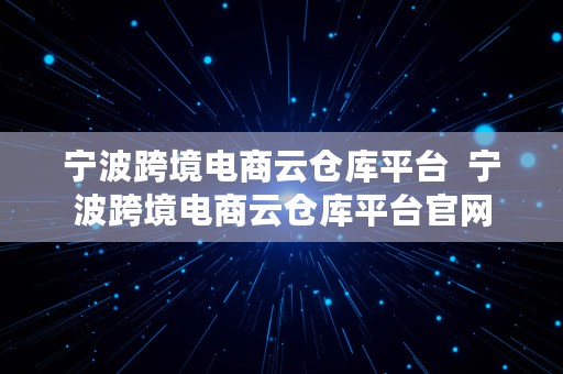 宁波跨境电商云仓库平台  宁波跨境电商云仓库平台官网