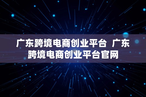 广东跨境电商创业平台  广东跨境电商创业平台官网