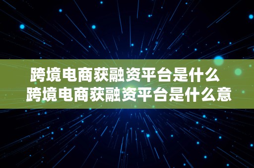 跨境电商获融资平台是什么  跨境电商获融资平台是什么意思