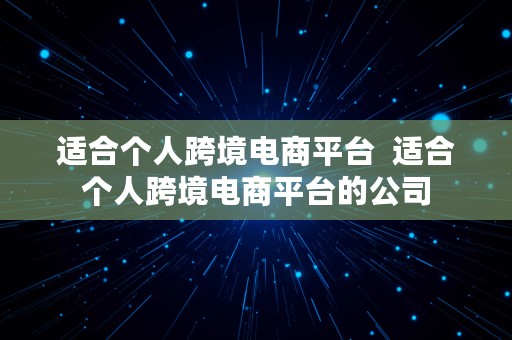 适合个人跨境电商平台  适合个人跨境电商平台的公司