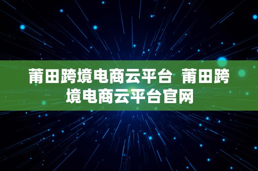 莆田跨境电商云平台  莆田跨境电商云平台官网