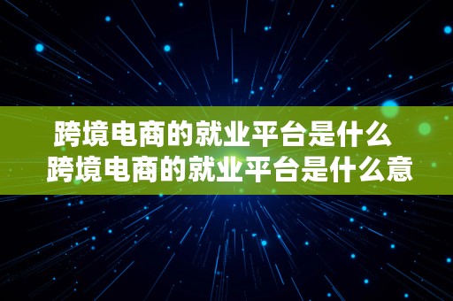 跨境电商的就业平台是什么  跨境电商的就业平台是什么意思