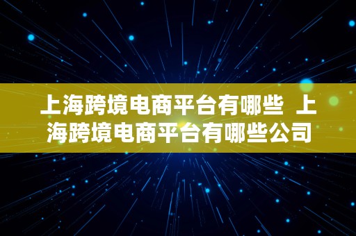 上海跨境电商平台有哪些  上海跨境电商平台有哪些公司