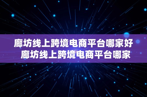 廊坊线上跨境电商平台哪家好  廊坊线上跨境电商平台哪家好一点