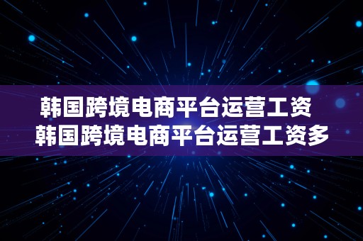 韩国跨境电商平台运营工资  韩国跨境电商平台运营工资多少