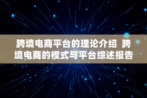 跨境电商平台的理论介绍  跨境电商的模式与平台综述报告