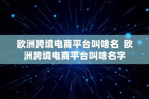 欧洲跨境电商平台叫啥名  欧洲跨境电商平台叫啥名字