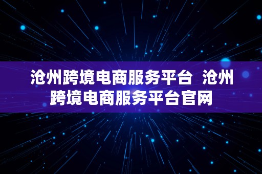 沧州跨境电商服务平台  沧州跨境电商服务平台官网