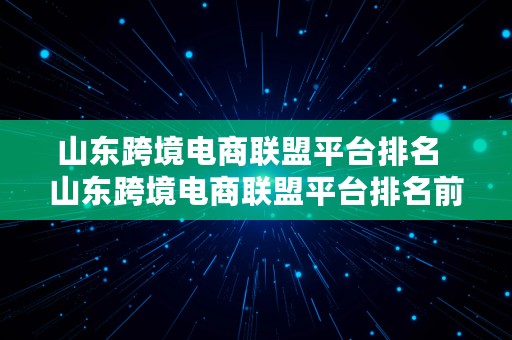 山东跨境电商联盟平台排名  山东跨境电商联盟平台排名前十