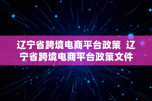 辽宁省跨境电商平台政策  辽宁省跨境电商平台政策文件