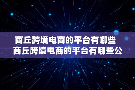 商丘跨境电商的平台有哪些  商丘跨境电商的平台有哪些公司