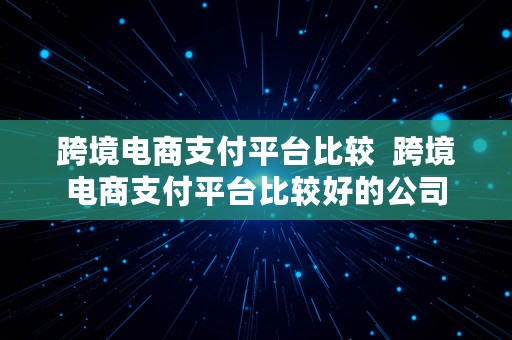 跨境电商支付平台比较  跨境电商支付平台比较好的公司