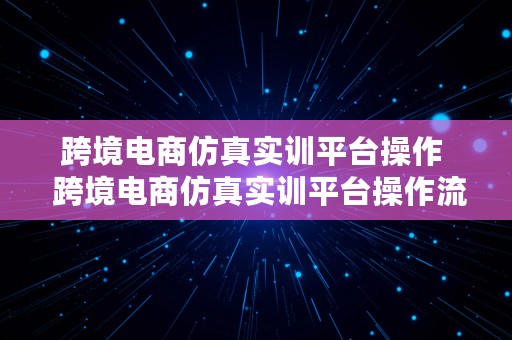 跨境电商仿真实训平台操作  跨境电商仿真实训平台操作流程