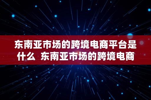 东南亚市场的跨境电商平台是什么  东南亚市场的跨境电商平台是什么意思