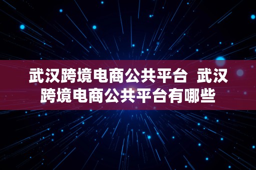 武汉跨境电商公共平台  武汉跨境电商公共平台有哪些