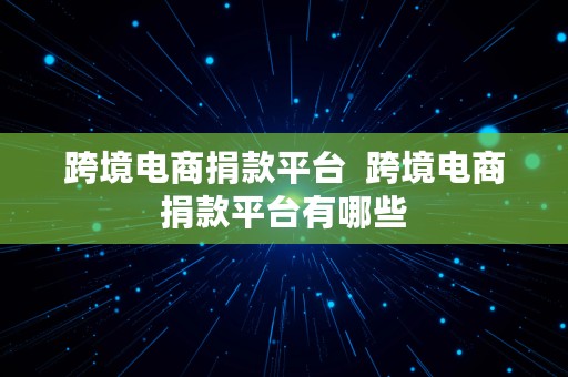 跨境电商捐款平台  跨境电商捐款平台有哪些