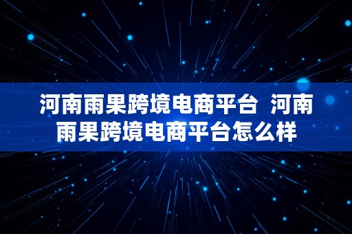 河南雨果跨境电商平台  河南雨果跨境电商平台怎么样