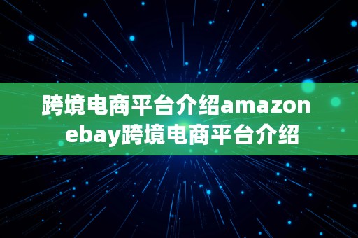 跨境电商平台介绍amazon  ebay跨境电商平台介绍