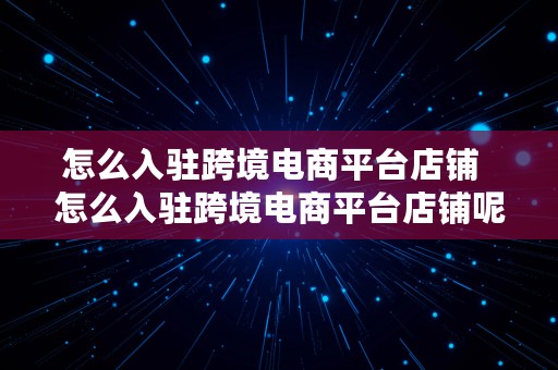 怎么入驻跨境电商平台店铺  怎么入驻跨境电商平台店铺呢