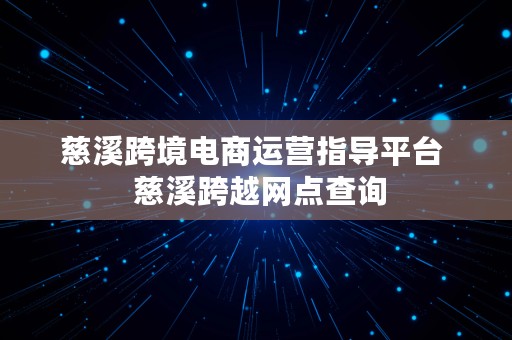 慈溪跨境电商运营指导平台  慈溪跨越网点查询