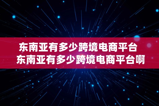 东南亚有多少跨境电商平台  东南亚有多少跨境电商平台啊