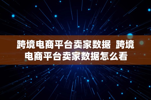 跨境电商平台卖家数据  跨境电商平台卖家数据怎么看