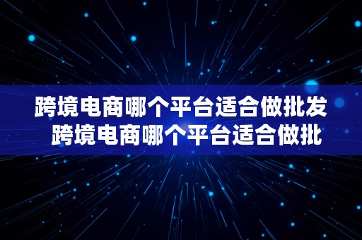 跨境电商哪个平台适合做批发  跨境电商哪个平台适合做批发生意